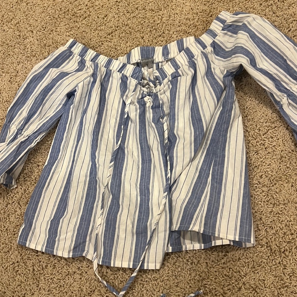 off the shoulder charlotte russe blue and white striped top